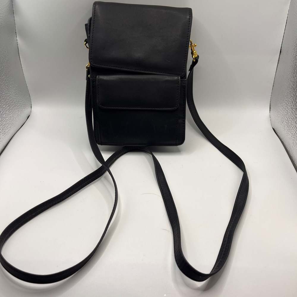 La Garde by Rolf's Macro Bag Black Cowhide Leather Crossbody Wallet‎ Phone Purse
